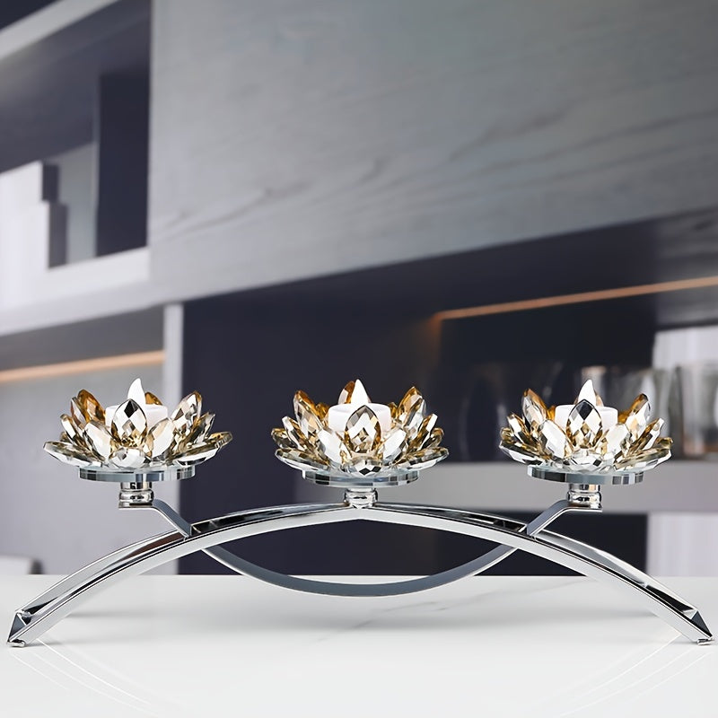 Skorter | 3-Armed Crystal Lotus Candle Holder - Elegant Table Decoration