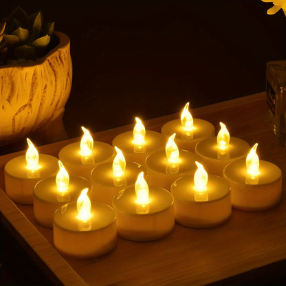 Skorter | LED Tealights - Battery Powered, Warm Yellow, Flameless Lights, 150+ Hours Flashing Light (5, 12, 24, 50 pcs)