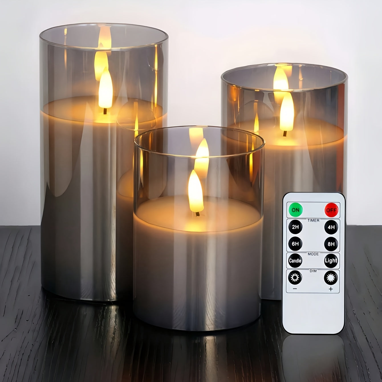Skorter | Elegant Gray LED Candle Holders with Remote Control - For Weddings, Birthdays & Christmas Decoration