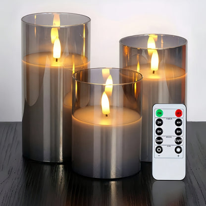 Skorter | Elegant Gray LED Candle Holders with Remote Control - For Weddings, Birthdays & Christmas Decoration
