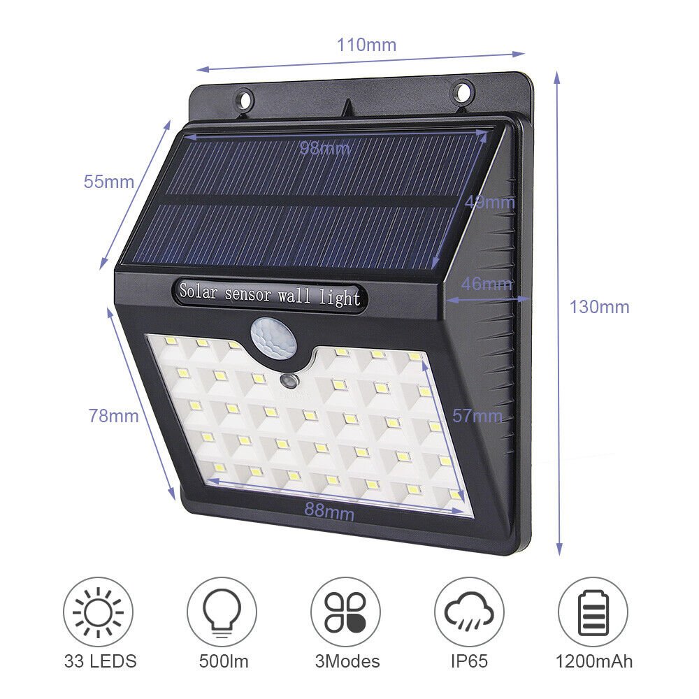 2PCS 33LED Solar Power Wall Light Waterproof Outdoor PIR Motion Sensor Path Lamp - SKØRTER