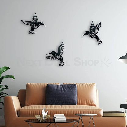 Skorter | 3 Pcs - Metal Hummingbird Wall Decor