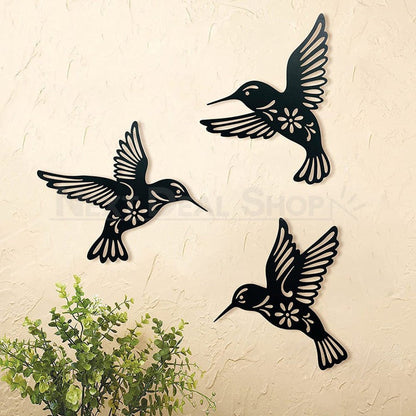 Skorter | 3 Pcs - Metal Hummingbird Wall Decor