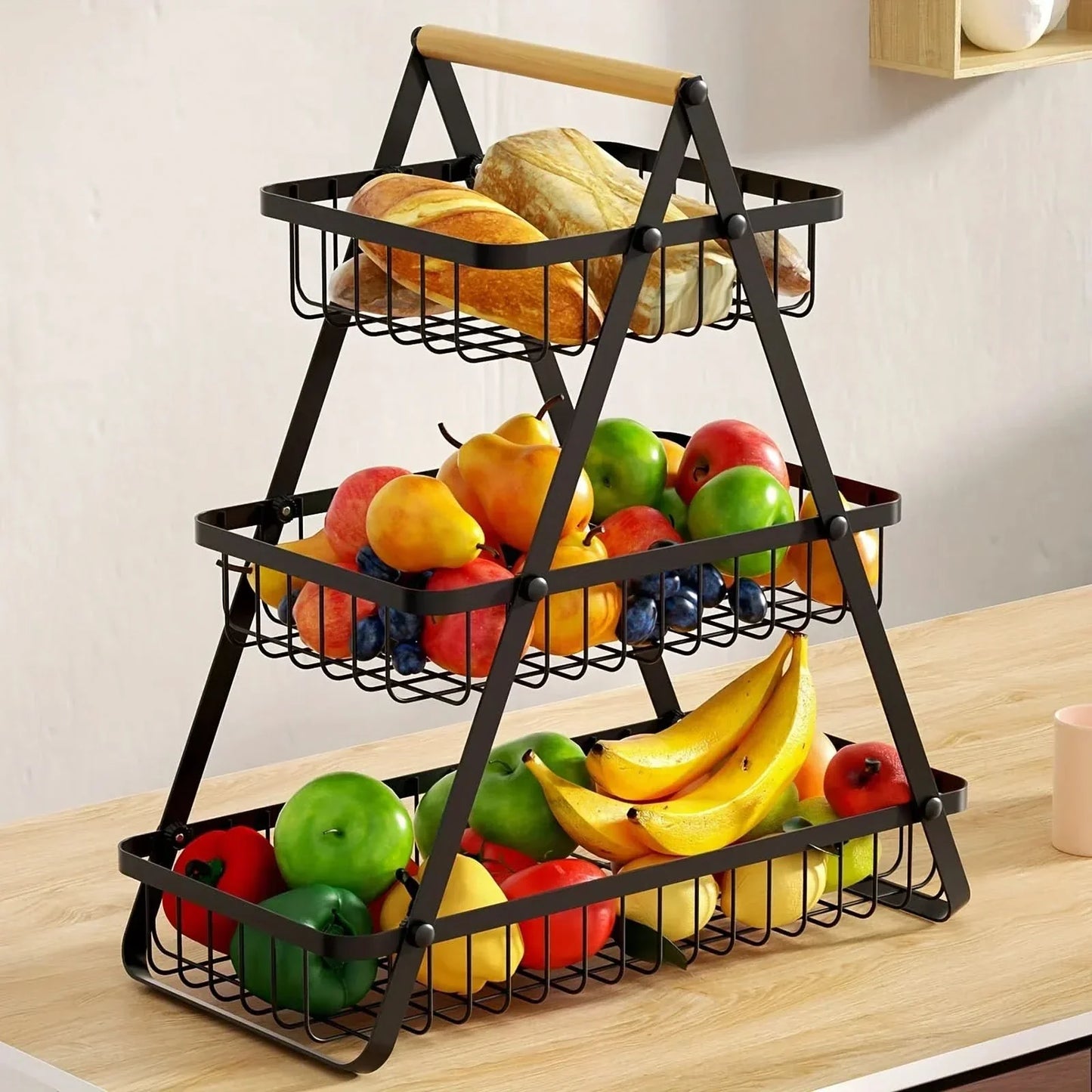 Skorter | 3-Tier Metal Fruit Basket for Kitchen Counter