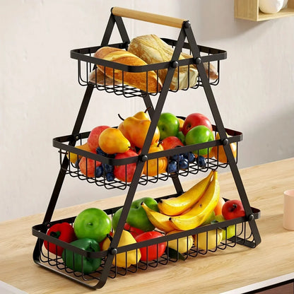 Skorter | 3-Tier Metal Fruit Basket for Kitchen Counter