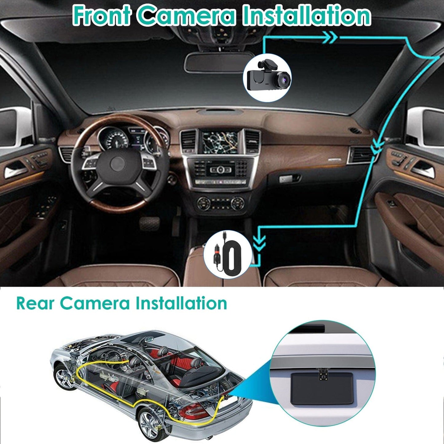 Skorter | 3 Channel Dash Cam Front Inside Back Vehicle Driving Recorder Car DVR