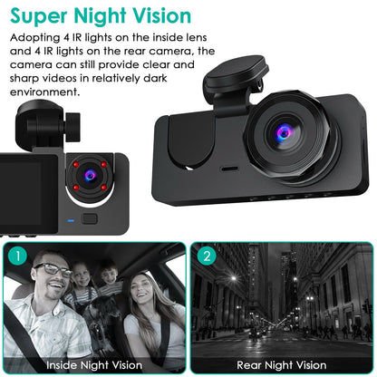 Skorter | 3 Channel Dash Cam Front Inside Back Vehicle Driving Recorder Car DVR