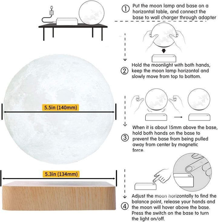 3 Color Rotating Levitating Moon Lamp - SKØRTER