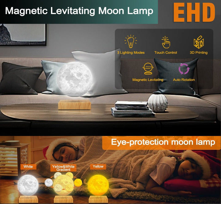 3 Color Rotating Levitating Moon Lamp - SKØRTER