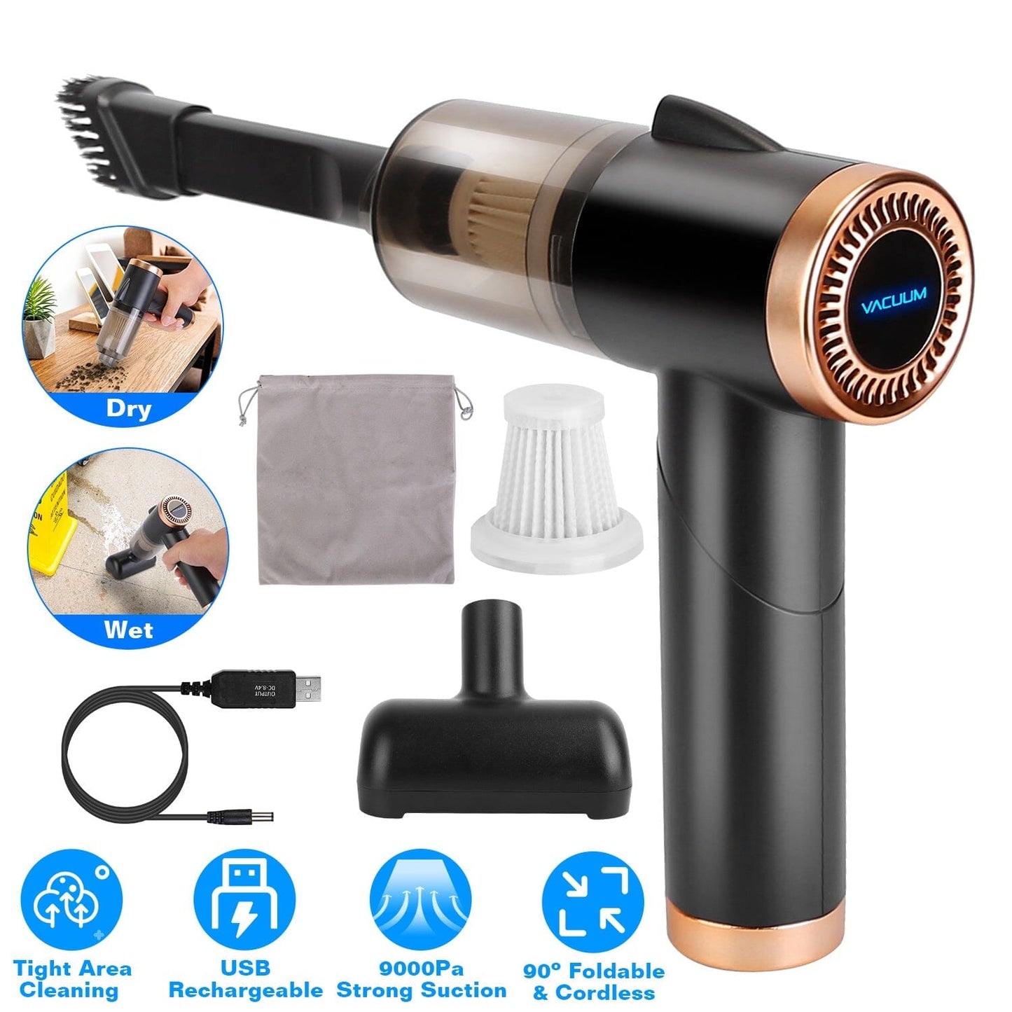 Skorter | 3-in-1 120W Portable Range Vacuum Cleaner with Brush Nozzle
