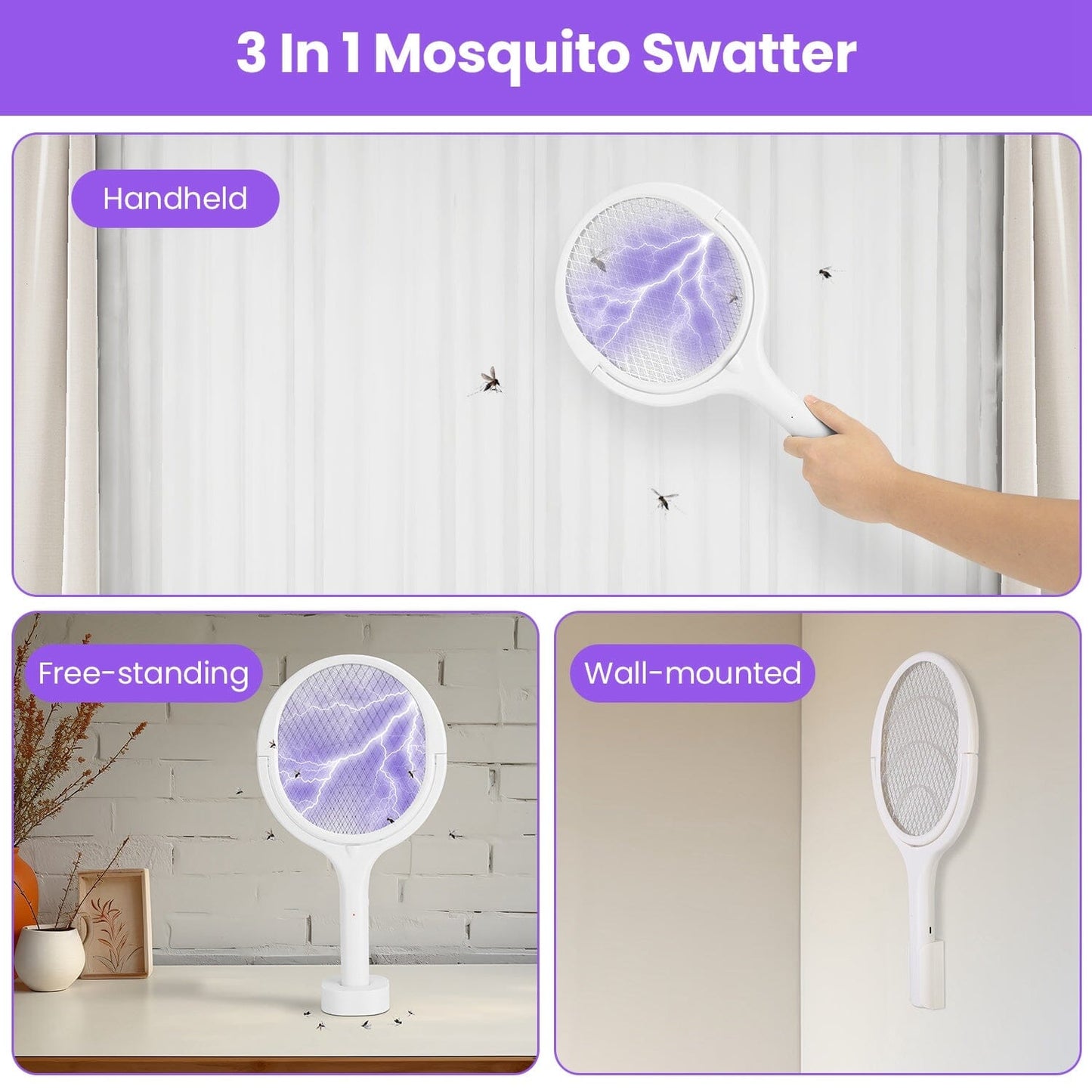 Skorter | 3-in-1 90º Rotating Electric Insect Zapper Racket