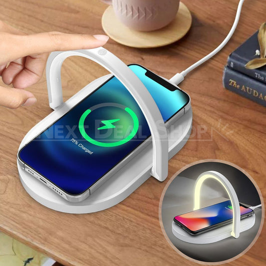 Skorter | 3 in 1 Wireless Charging Nightstand Lamp - Wireless Charging, Smartphone Stand, and Nightstand Light