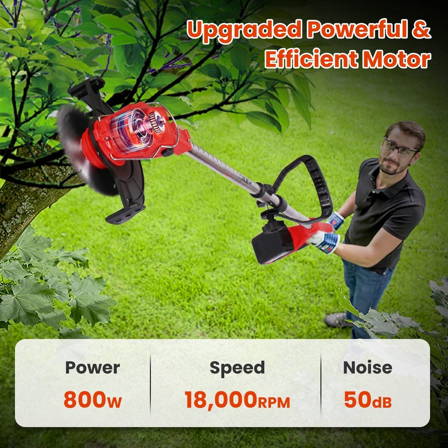 Skorter | 3-in-1 Electric Wireless Lawn Mower Battery-Powered Grass Trimmer with Wheels Adjustable Head with 2-Pieces 2500mAh Batteries