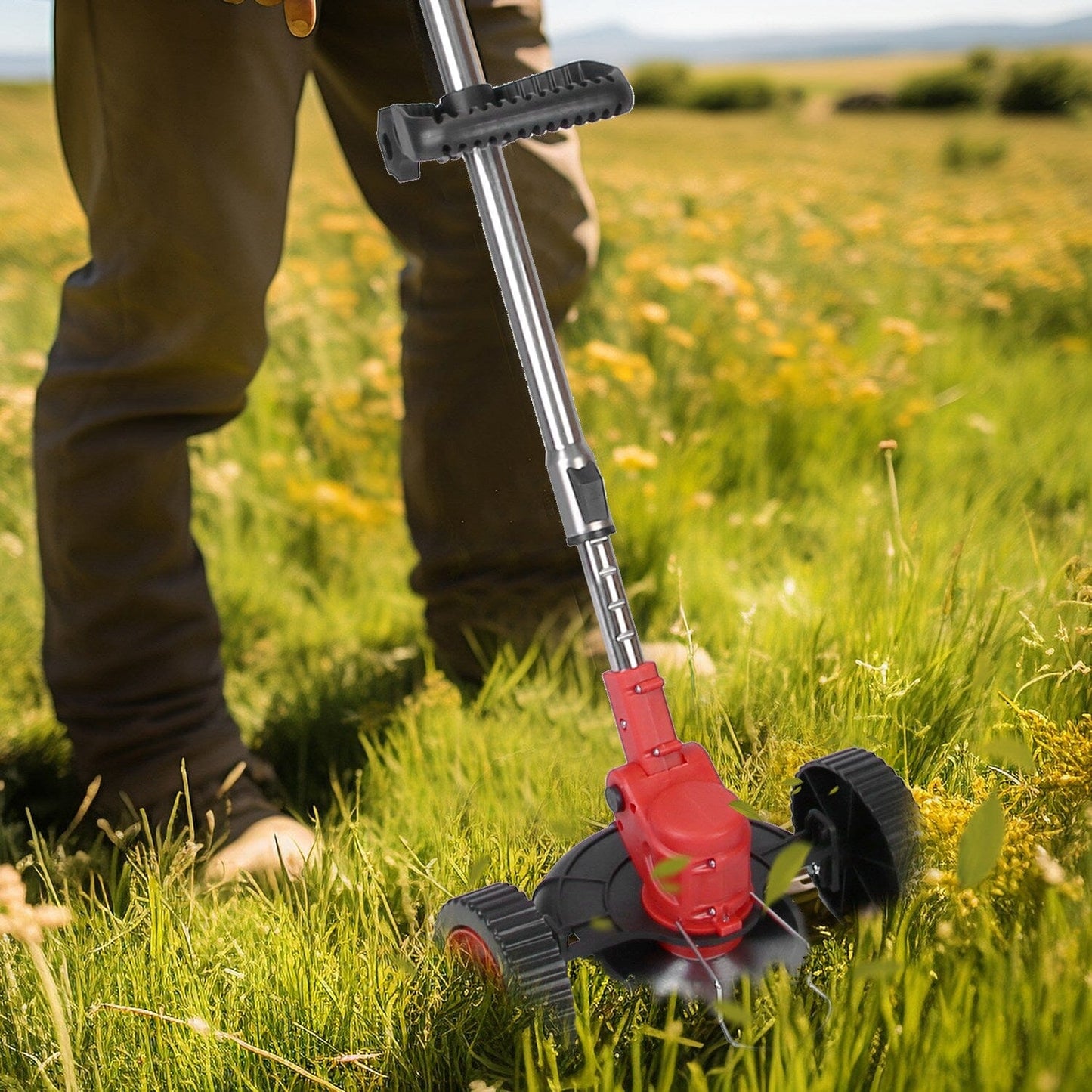 Skorter | 3-in-1 Electric Wireless Lawn Mower Battery-Powered Grass Trimmer with Wheels Adjustable Head with 2-Pieces 2500mAh Batteries