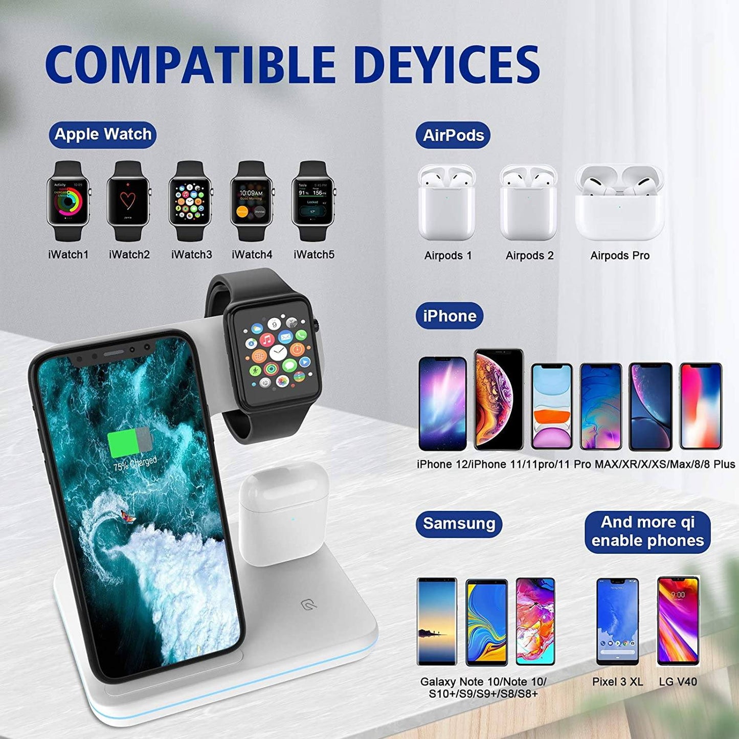 Skorter | 3-in-1 Qi-certified 15W fast charging station