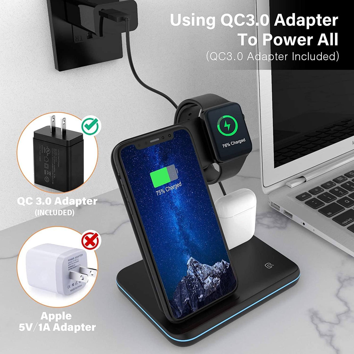 Skorter | 3-in-1 Qi-certified 15W fast charging station