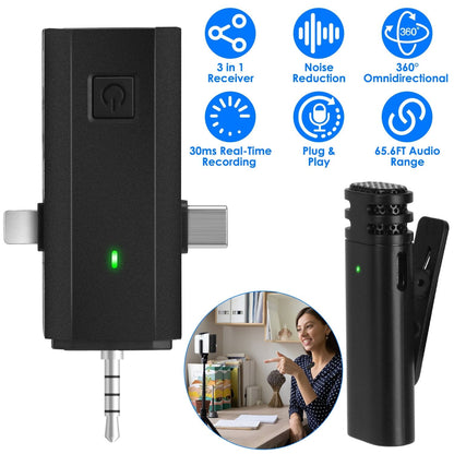Skorter | 3-in-1 Wireless Clip Microphone Omnidirectional Noise Reduction Plug