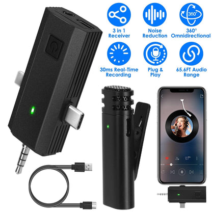 Skorter | 3-in-1 Wireless Clip Microphone Omnidirectional Noise Reduction Plug