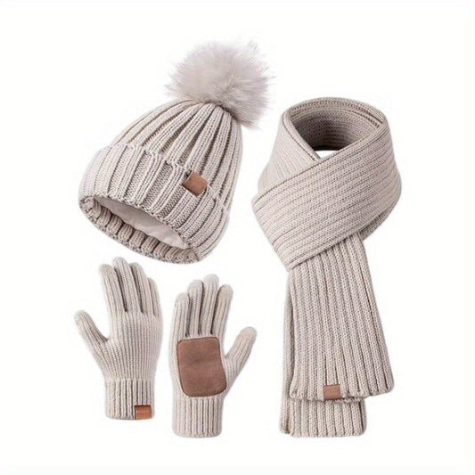 Skorter | 3-in-1 Knitted Winter Set with Hat, Scarf, and Touchscreen Gloves