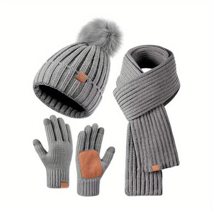 Skorter | 3-in-1 Knitted Winter Set with Hat, Scarf, and Touchscreen Gloves