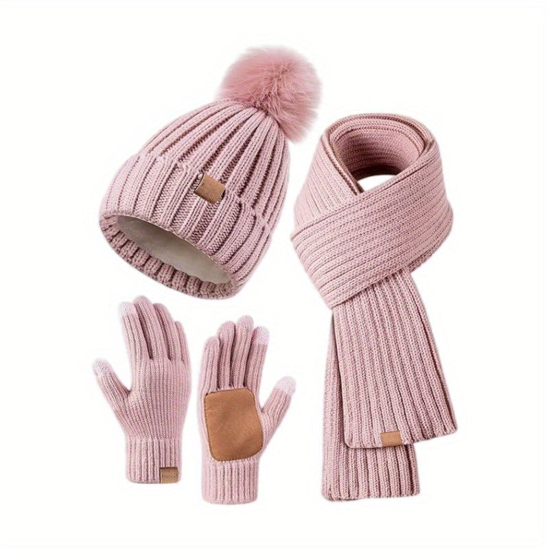 Skorter | 3-in-1 Knitted Winter Set with Hat, Scarf, and Touchscreen Gloves