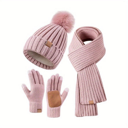 Skorter | 3-in-1 Knitted Winter Set with Hat, Scarf, and Touchscreen Gloves