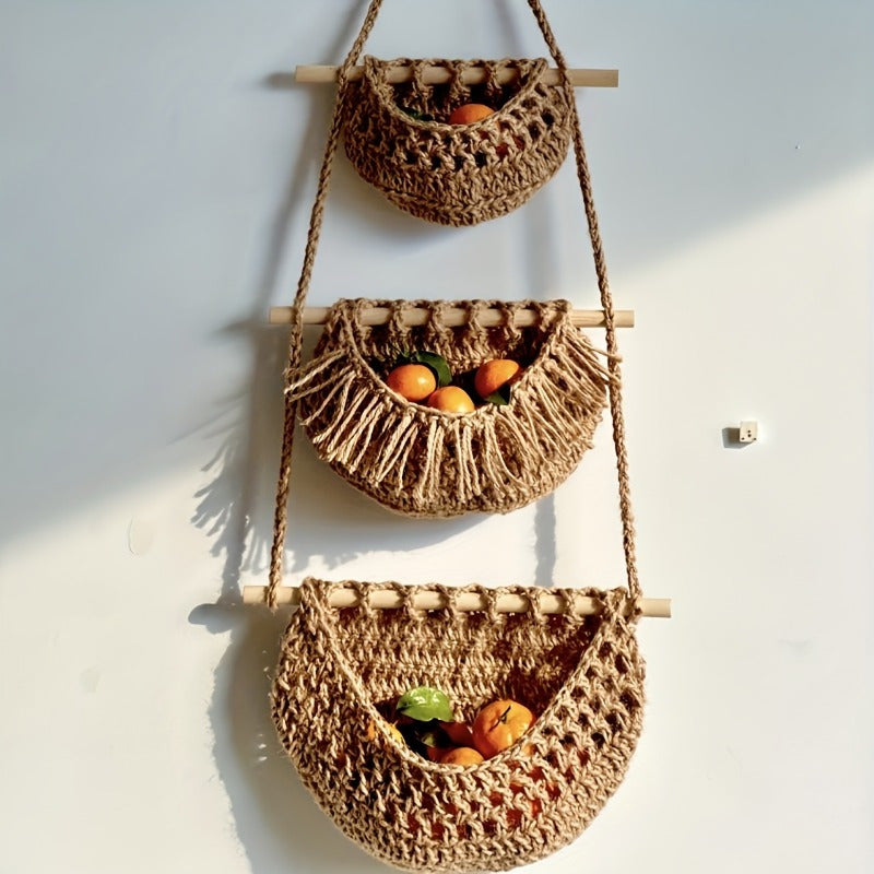 Skorter | BohoHaven - Woven Wall Basket with 6 Hooks