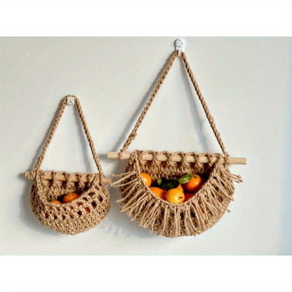 Skorter | BohoHaven - Woven Wall Basket with 6 Hooks