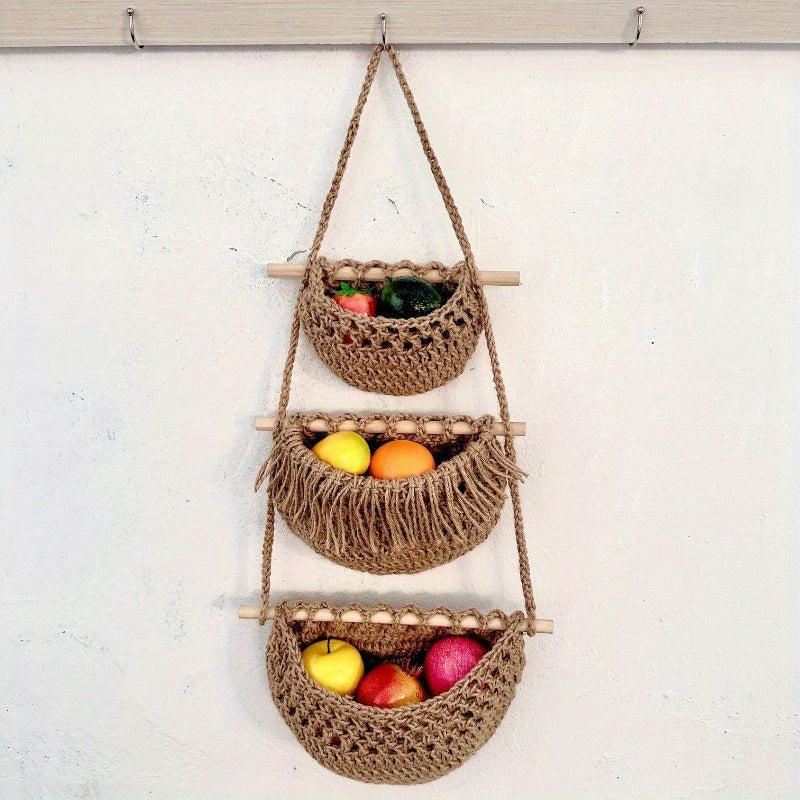 Skorter | BohoHaven - Woven Wall Basket with 6 Hooks
