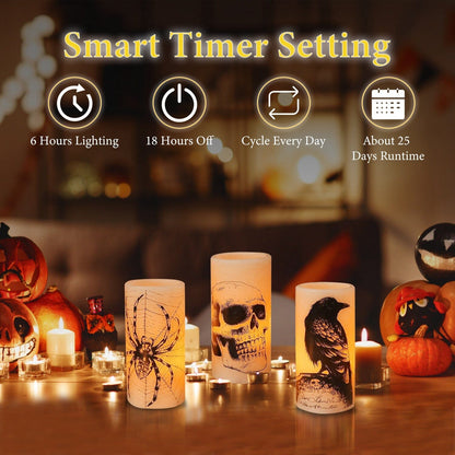 Skorter | 3-Pack: Halloween Battery-Powered Flameless Light with Timer Setting