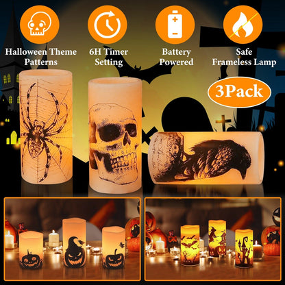 Skorter | 3-Pack: Halloween Battery-Powered Flameless Light with Timer Setting