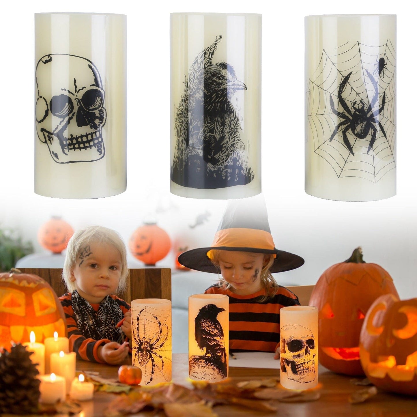 Skorter | 3-Pack: Halloween Battery-Powered Flameless Light with Timer Setting