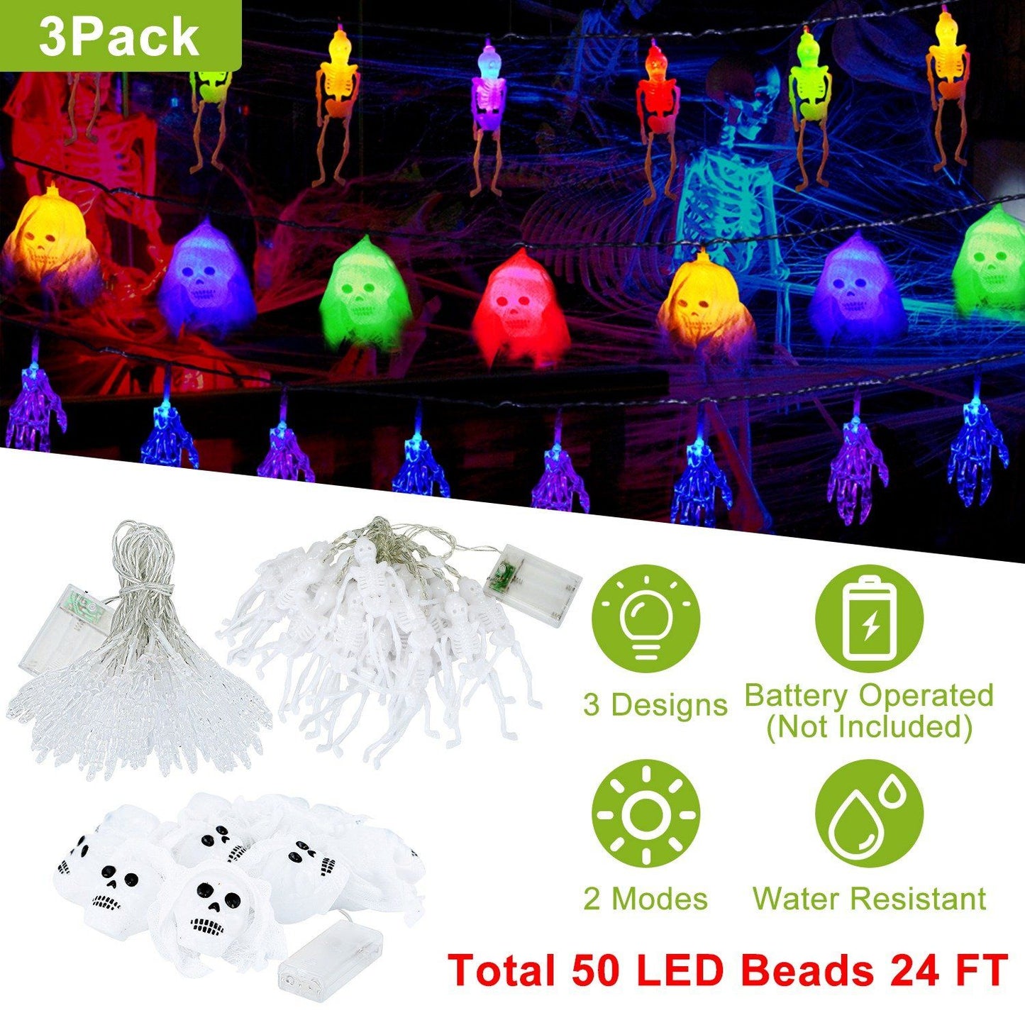 Skorter | 3-Pack: Halloween Light String Decorations