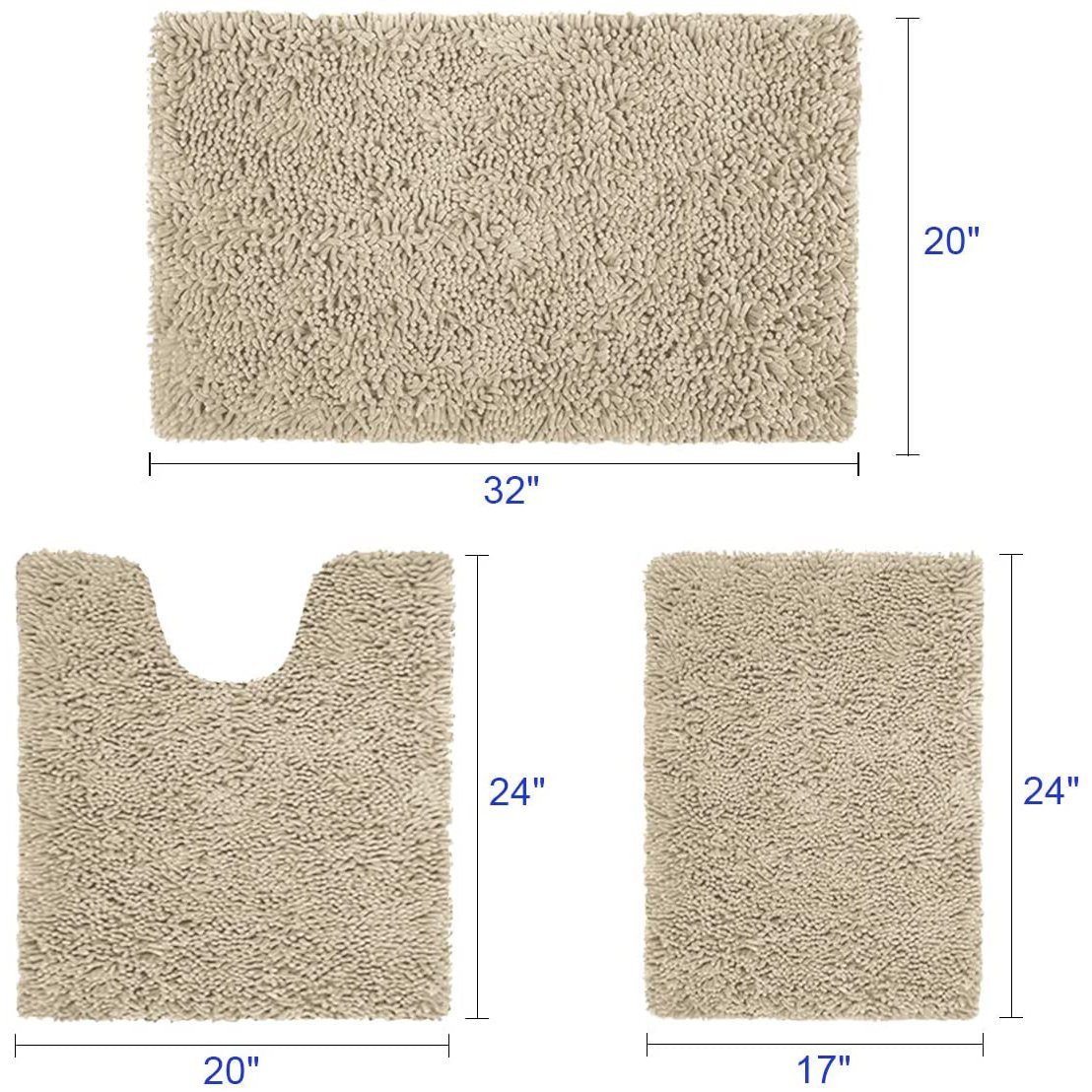 Skorter | 3-piece set: Bathroom mat set Ultra soft non-slip and absorbent chenille