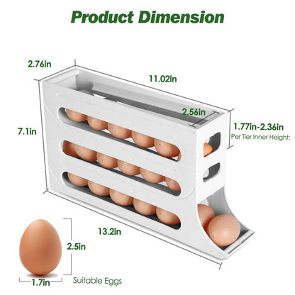 Skorter | 3-Pieces: 4-Level Egg Holder Auto Rolling Refrigerator Egg Organizer