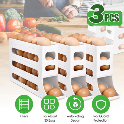 Skorter | 3-Pieces: 4-Level Egg Holder Auto Rolling Refrigerator Egg Organizer