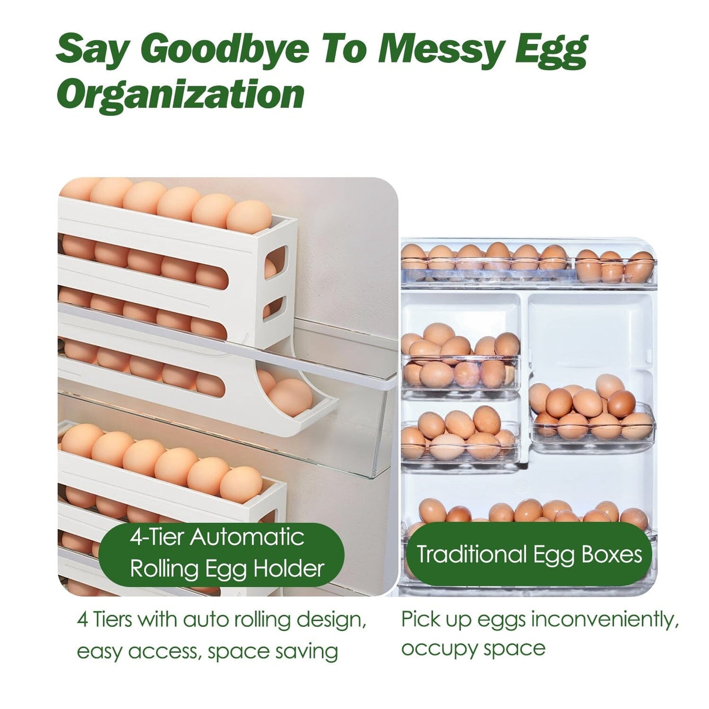 Skorter | 3-Pieces: 4-Level Egg Holder Auto Rolling Refrigerator Egg Organizer
