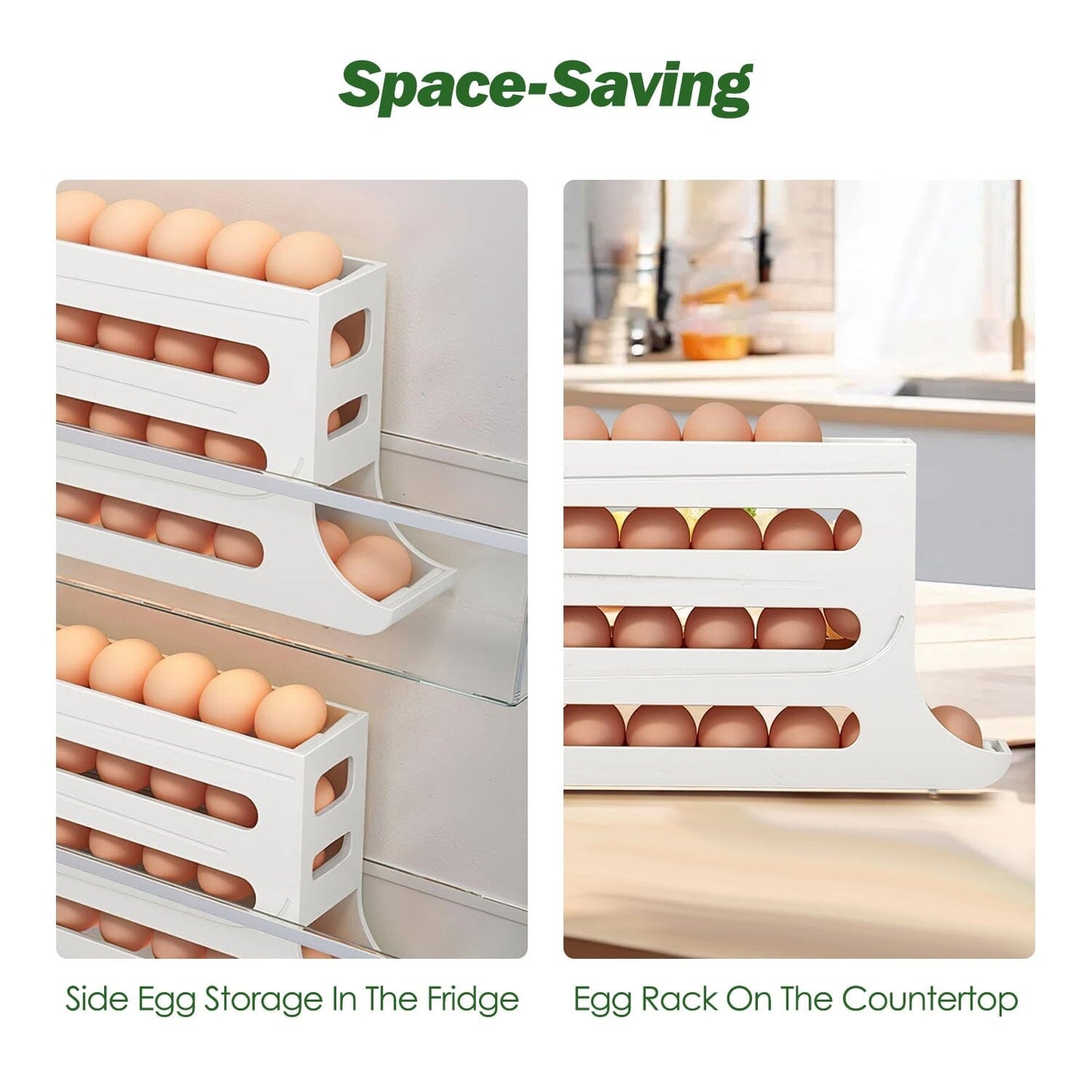 Skorter | 3-Pieces: 4-Level Egg Holder Auto Rolling Refrigerator Egg Organizer