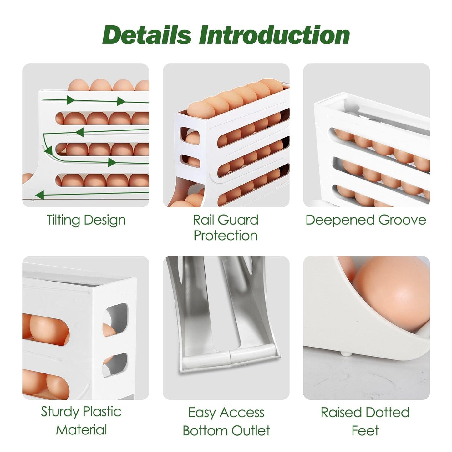 Skorter | 3-Pieces: 4-Level Egg Holder Auto Rolling Refrigerator Egg Organizer