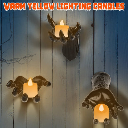 Skorter | 3-Pieces: Spooky Creepy Hands with Illuminated Candle Holders Wall Mounted