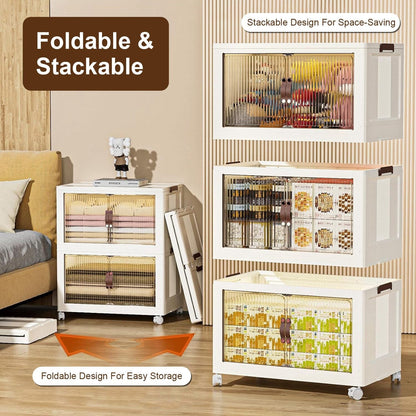 Skorter | 3-pieces: Collapsible storage boxes with lid Front magnetic door Collapsible stackable cabinet organizer