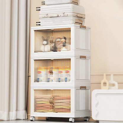 Skorter | 3-pieces: Collapsible storage boxes with lid Front magnetic door Collapsible stackable cabinet organizer