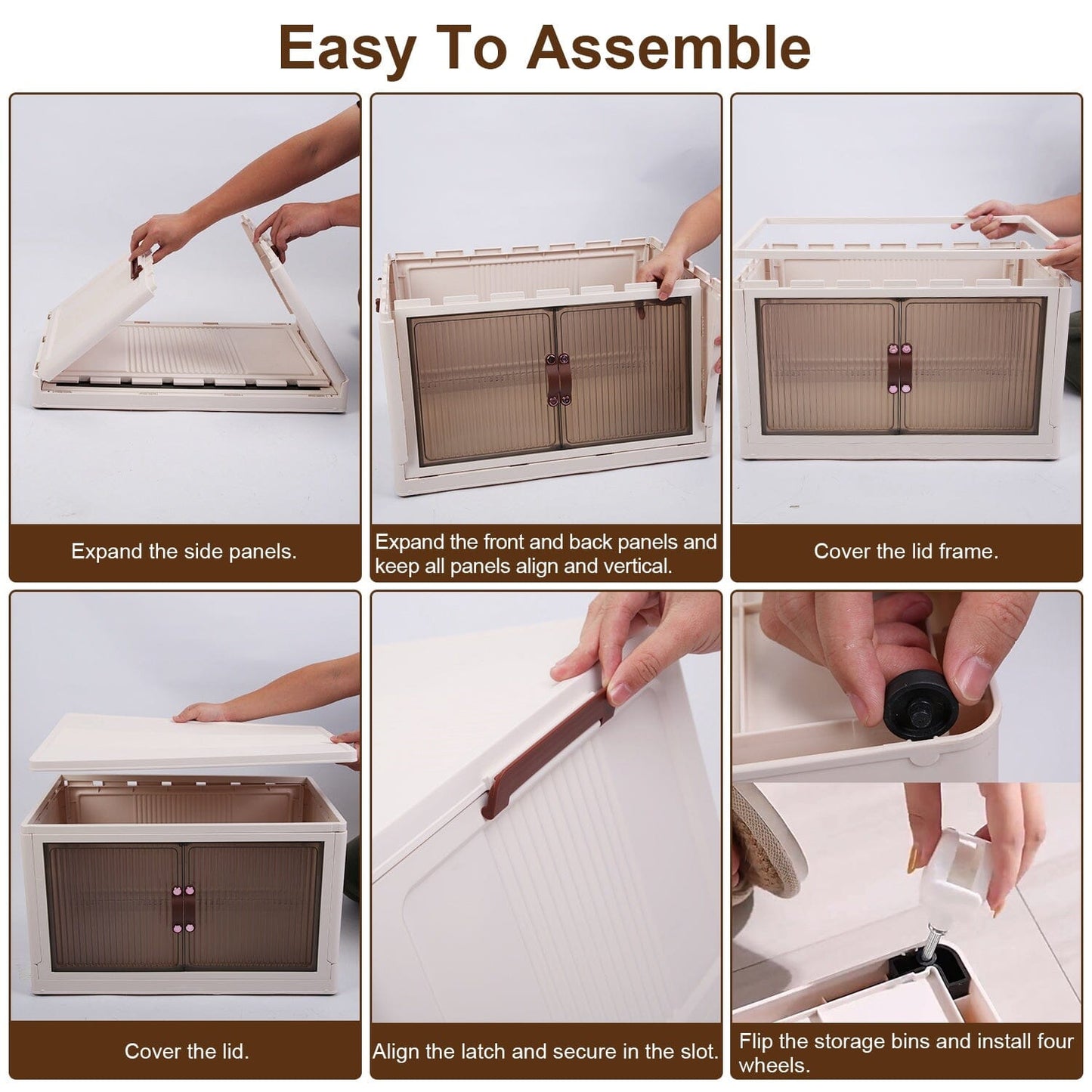 Skorter | 3-pieces: Collapsible storage boxes with lid Front magnetic door Collapsible stackable cabinet organizer