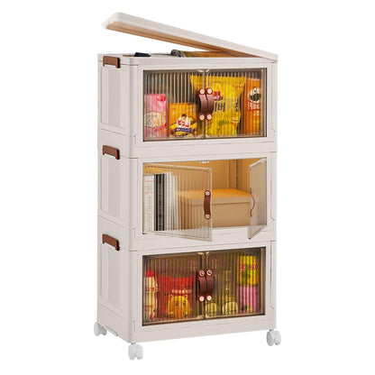 Skorter | 3-pieces: Collapsible storage boxes with lid Front magnetic door Collapsible stackable cabinet organizer