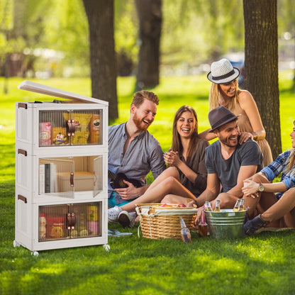 Skorter | 3-pieces: Collapsible storage boxes with lid Front magnetic door Collapsible stackable cabinet organizer