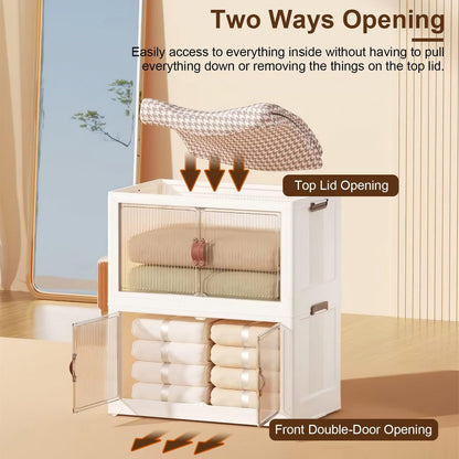 Skorter | 3-pieces: Collapsible storage boxes with lid Front magnetic door Collapsible stackable cabinet organizer