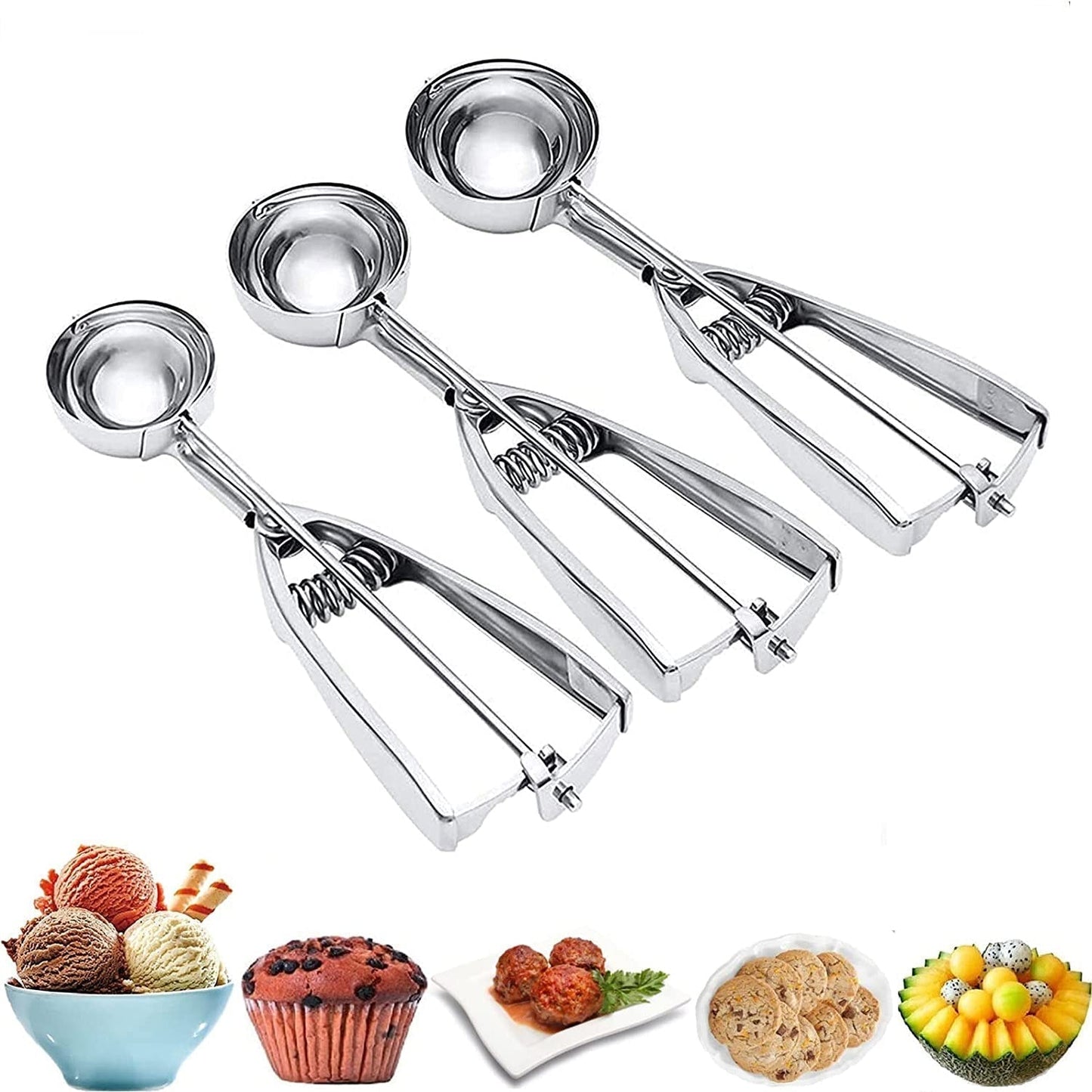 Skorter | 3-Piece Set: Stainless Steel Cookie Scooper with Trigger