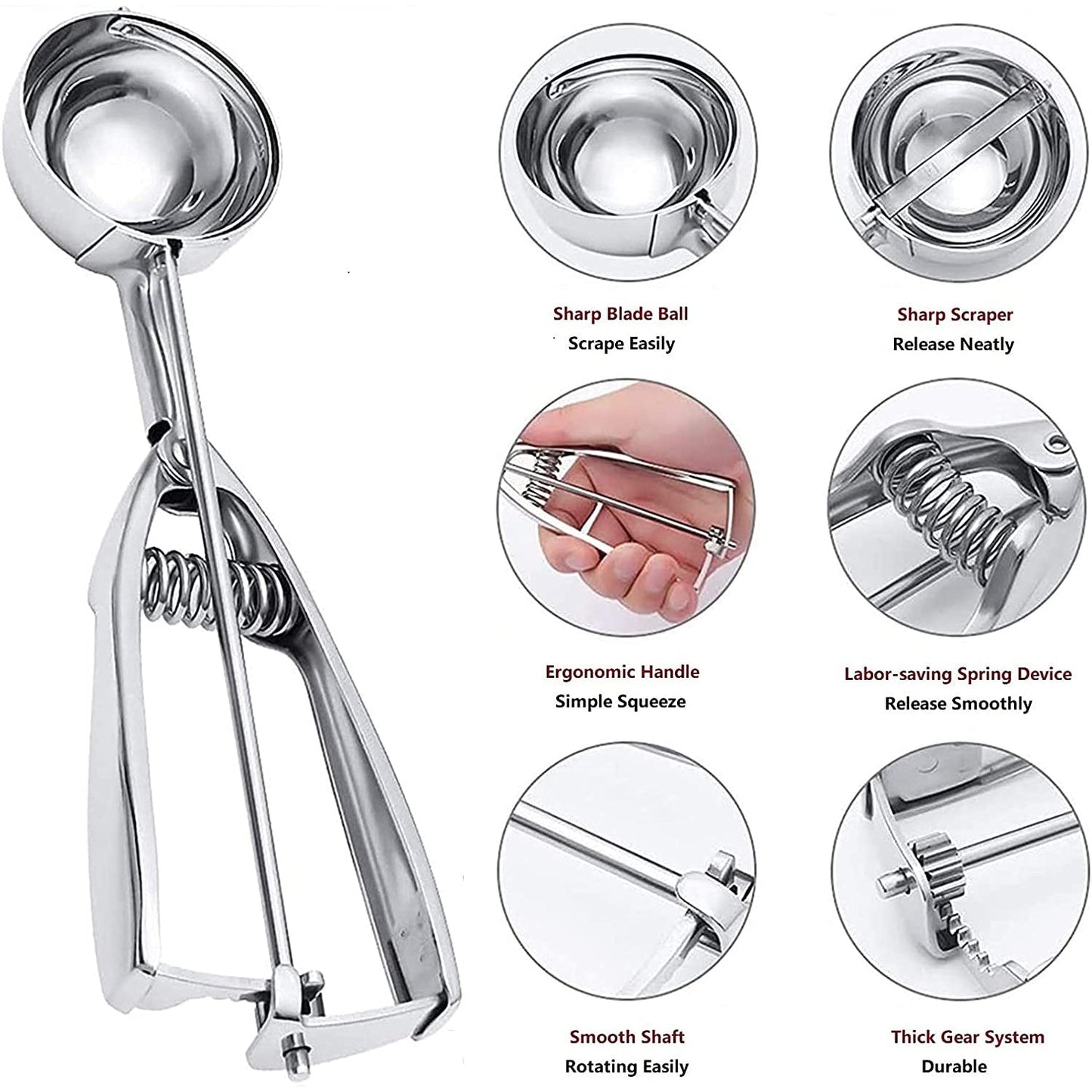 Skorter | 3-Piece Set: Stainless Steel Cookie Scooper with Trigger