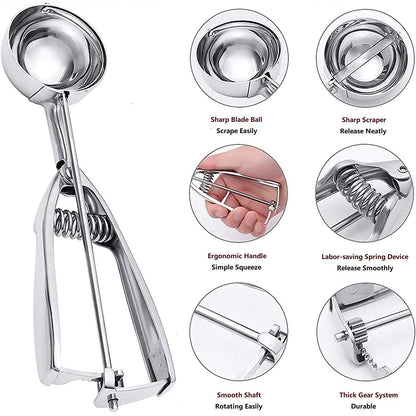 Skorter | 3-Piece Set: Stainless Steel Cookie Scooper with Trigger