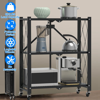 Skorter | 3-layer collapsible storage shelf system with lockable wheels No assembly